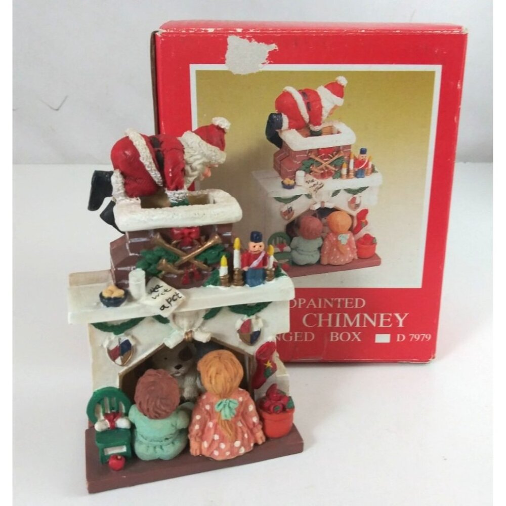 Vintage 1990s Coyne's & Company Hand Painted Santa Chimney Hinged Box #D7979
